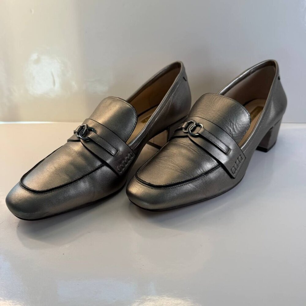 Louise et Cie Leather Loafer Heels – Metallic Grey – Size 9.5 (Women’s)